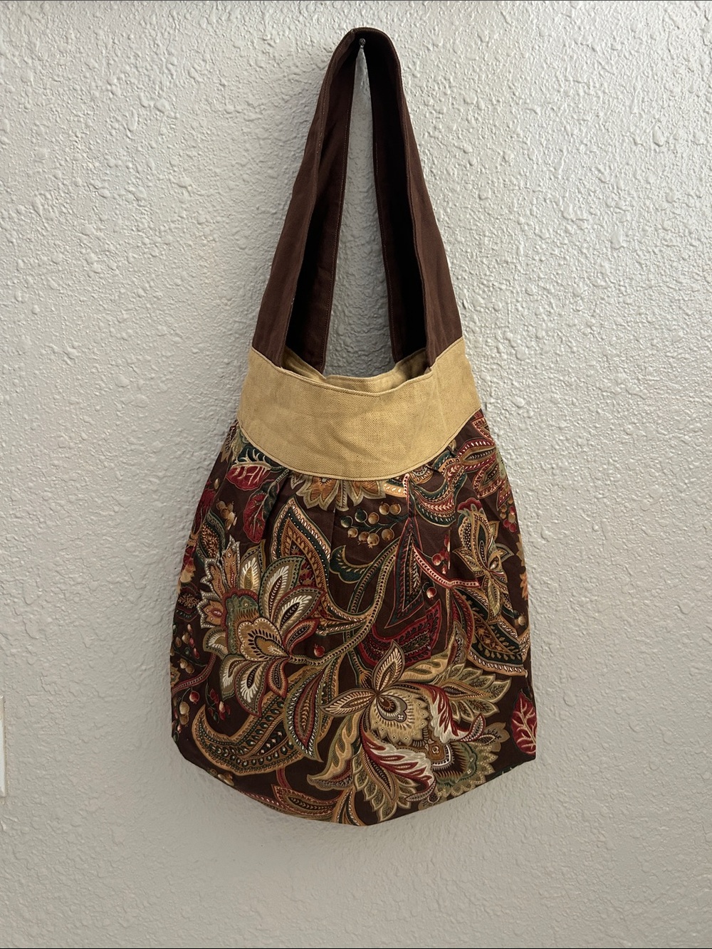 Boho Floral Paisley Hobo Bag in Brown and Tan